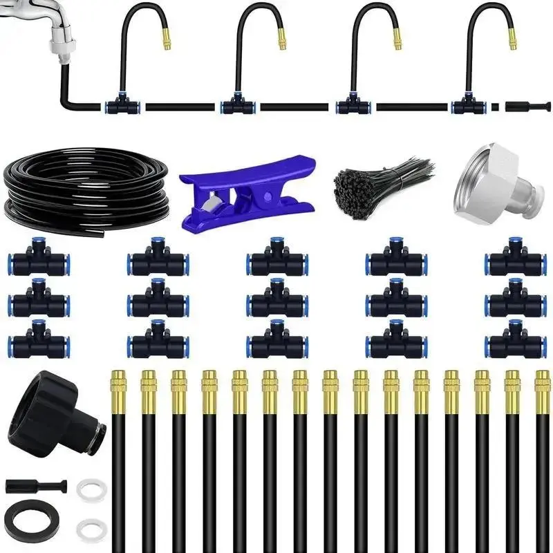Drip Irrigation Kit 50ft, Adjustable Automatic Watering System, Adjustable Nozzles, 360 degrees Bendable for Garden, Yard, Lawn & Greenhouse, Hydroponics Growing