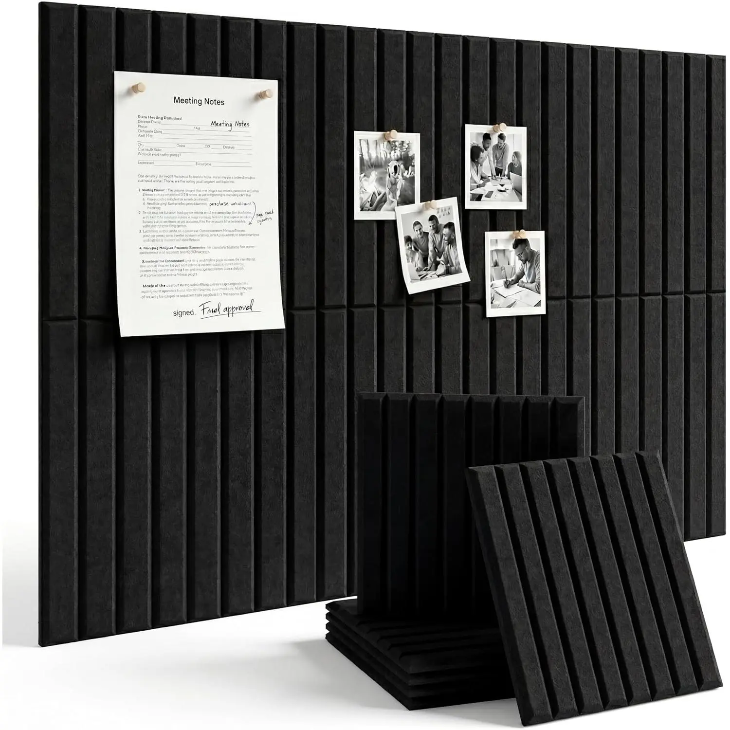 Large Felt Bulletin Board 36" x 24", 6 Pack Cork Board Alternative with 30 Wall-Friendly Removable Adhesive Tabs and 50 Push Pins, 0. in Thick Felt Board for  Office-Black