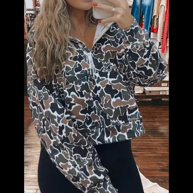 with  Half Zip-Up Print camo