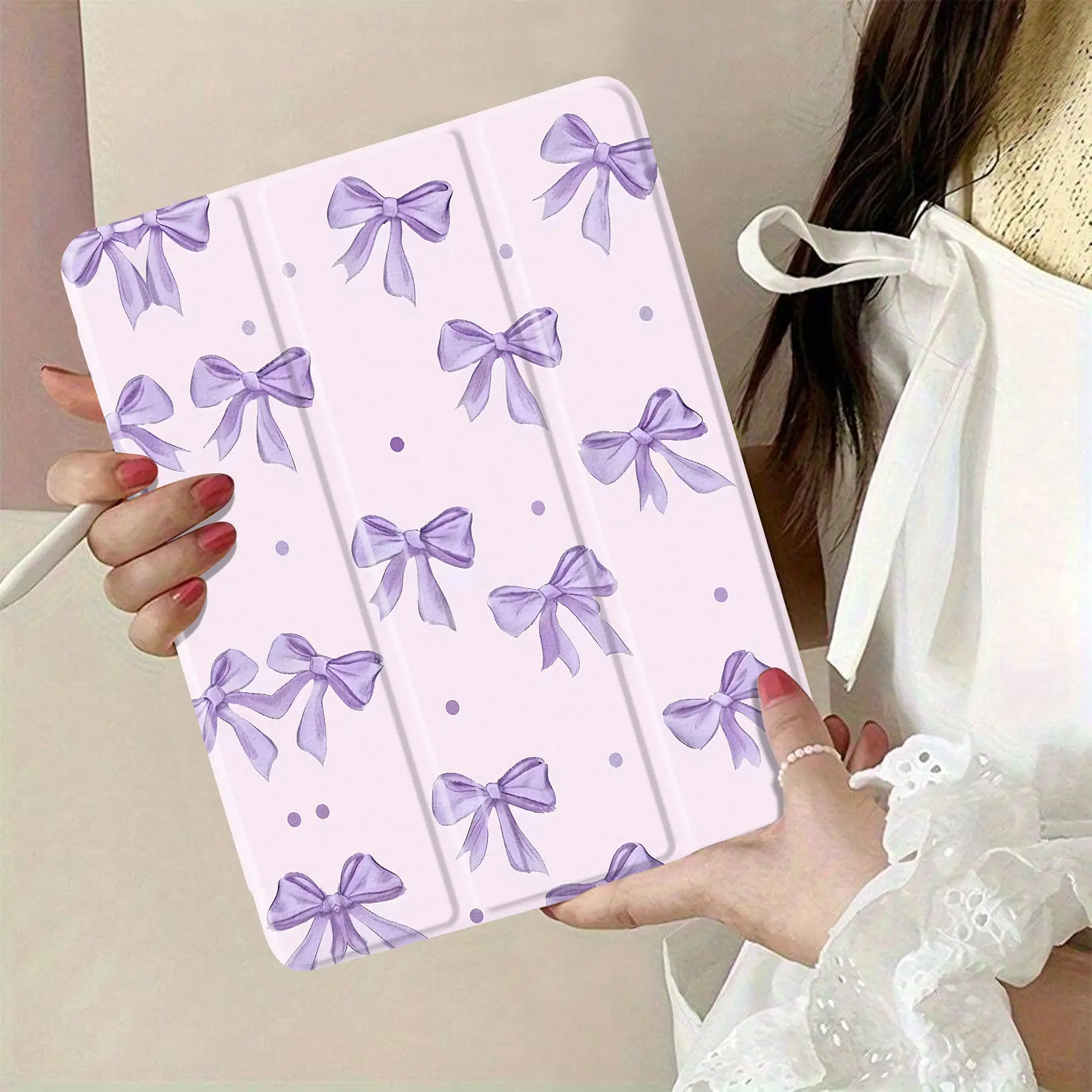 iPad series protective case made of TPU with elegant lavender bow design provides auto sleep wake function stylish gift for loved ones or festive occasions
