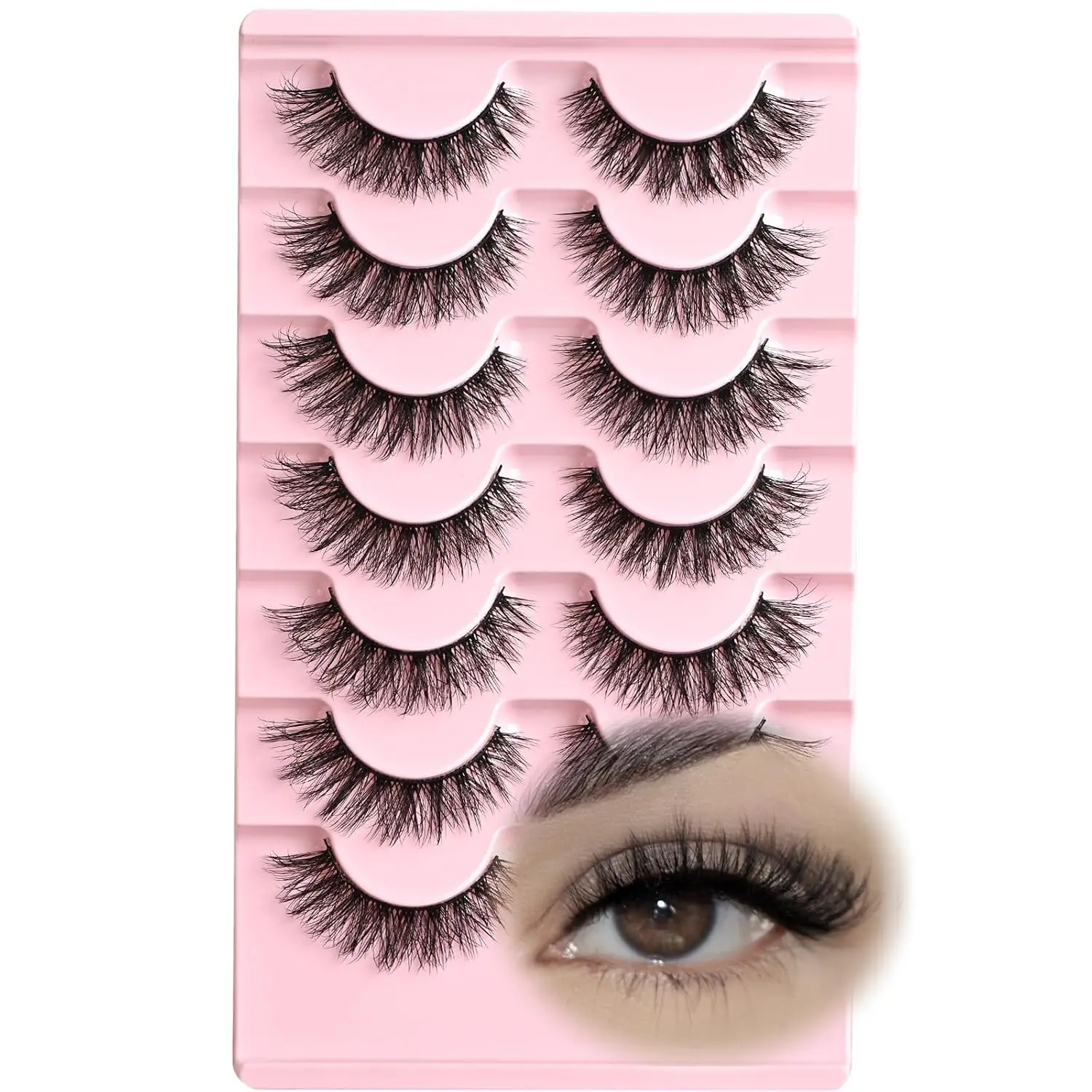 Natural Lashes Cat Eye False Eyelashes Wispy Fake Lash Strips 7 Pair Short Fluffy Strip Eyelash Wispies Mink Small Lashes Natural Look Full Pestañas Sets for MUA and Beginners Daily Makeup