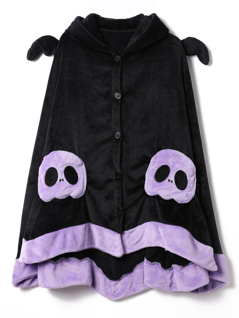 Women's Halloween Themed Pocket Button Front Hooded Bathrobe, Casual Long Sleeve High Low Bathrobe, Women's Sleepwear for Fall & Winter