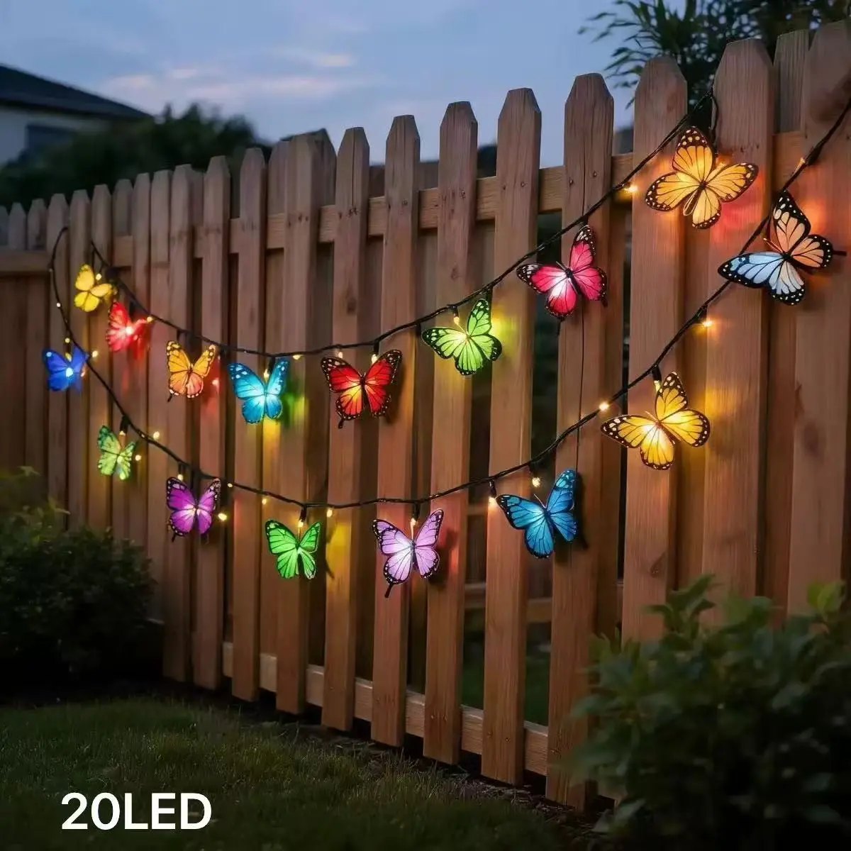 Butterfly LED Light String Solar Powered 20led, Decorative Led Light Indoor Room Living Room Office Fence Wall Garden Decor, Outdoor Solar Lighting, Valentine Wedding Mother's Day Halloween Christmas