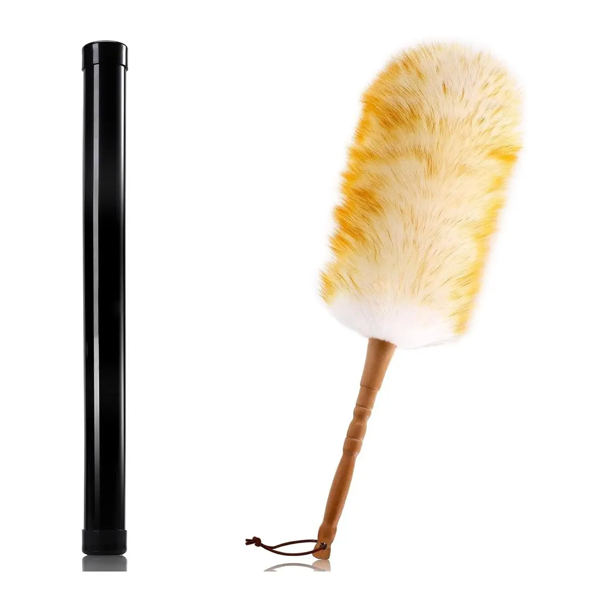 Lambswool Duster with Solid Wood Handle, 18.9 in Soft Natural Feather Duster for Cleaning Ceiling Fans, Window Blinds, Ceiling Fan, Dashboards