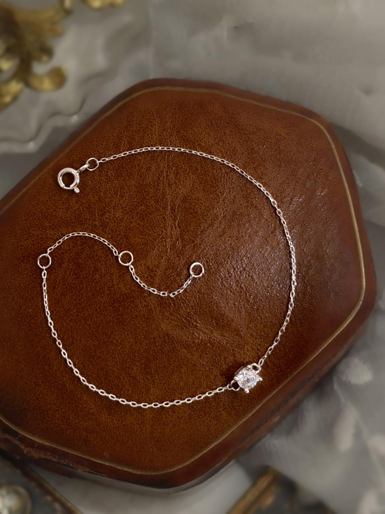 S925 Sterling Silver Elegant Zircon Bracelet, Fashionable Jewelry for Women & Girls, Trendy All-match & Exquisite Jewelry for Birthday Gift