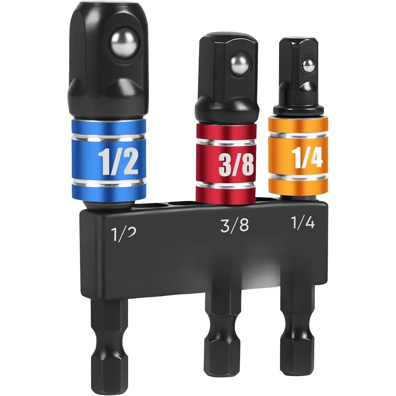 3 count  Socket Adapter Set - 1/4", 3/8", 1/2" Drill Socket Adapters with Extension Driver Bit & Holder, Socket Drill Adapters Compatible with Power Drill and High Torque  Wrench