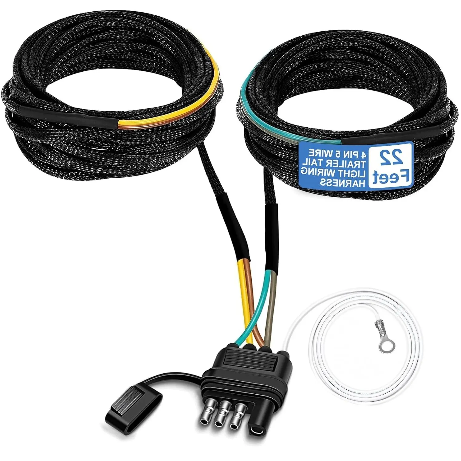 22 Ft 4-Pin 5-Wire Trailer Wiring Harness with Durable Nylon Mesh SleeveGift