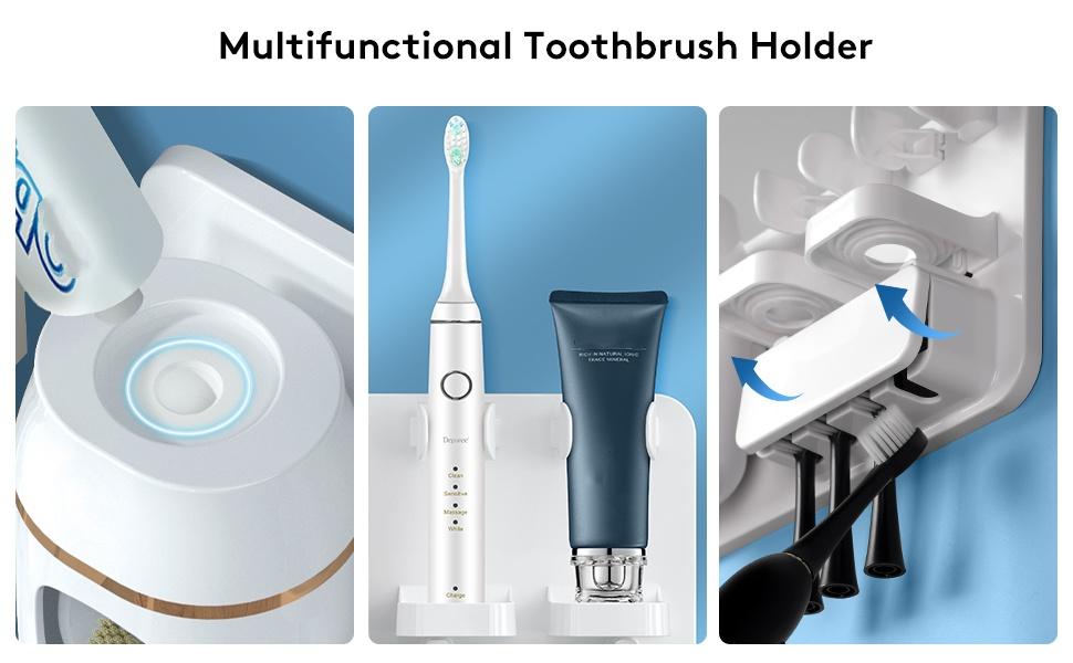 Toothpaste Dispenser Wall Mounted, Automatic Toothpaste Dispenser for Kids, Toothbrush Dispenser for Bathroom with 4 Toothbrush Slots