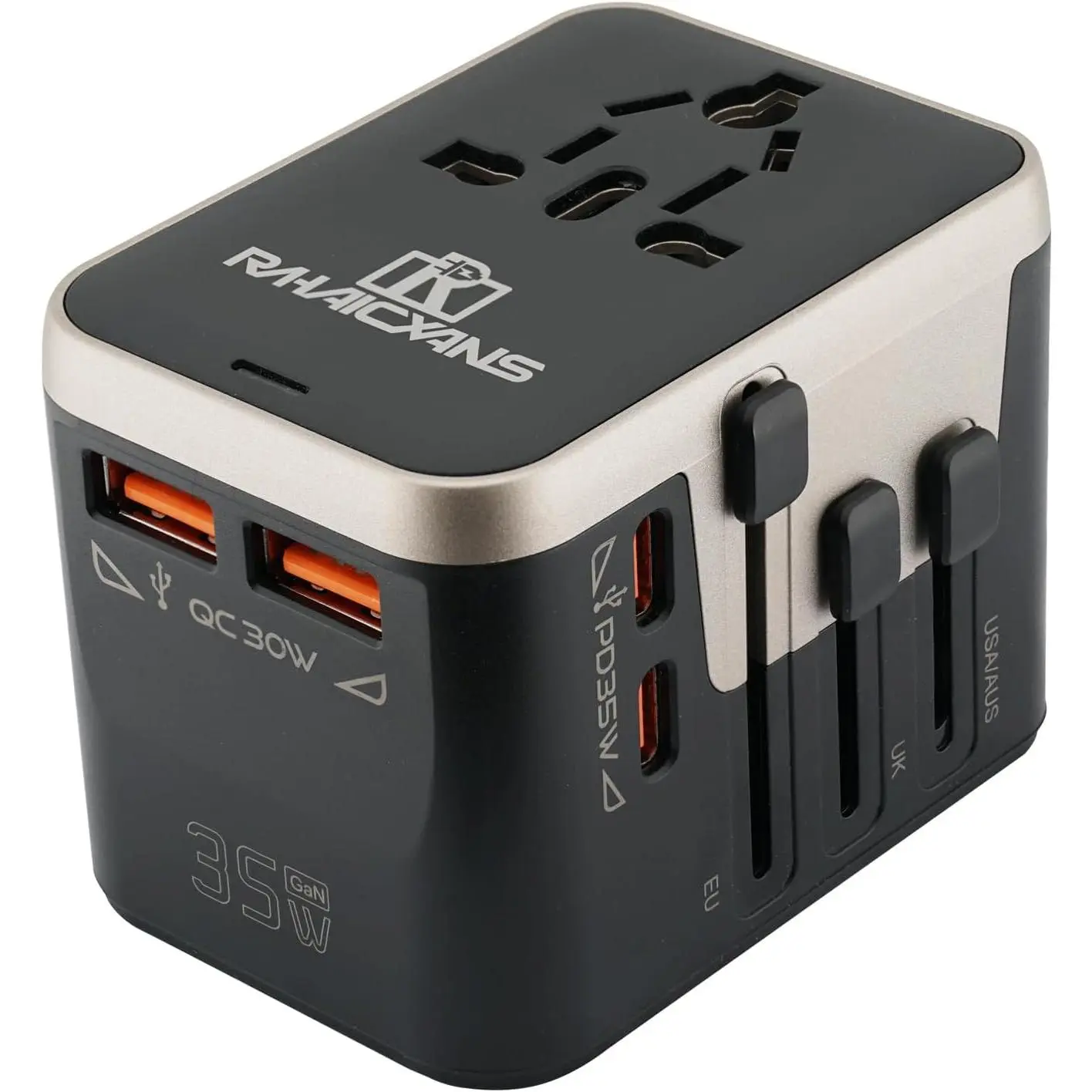 Worldwide 35W Travel Adapter  Charger 4-in-1 International Wall Plug with 2 USB-A & 2 USB-C Ports, -in- AC Outlet for , UK, EU, AUS, Asia