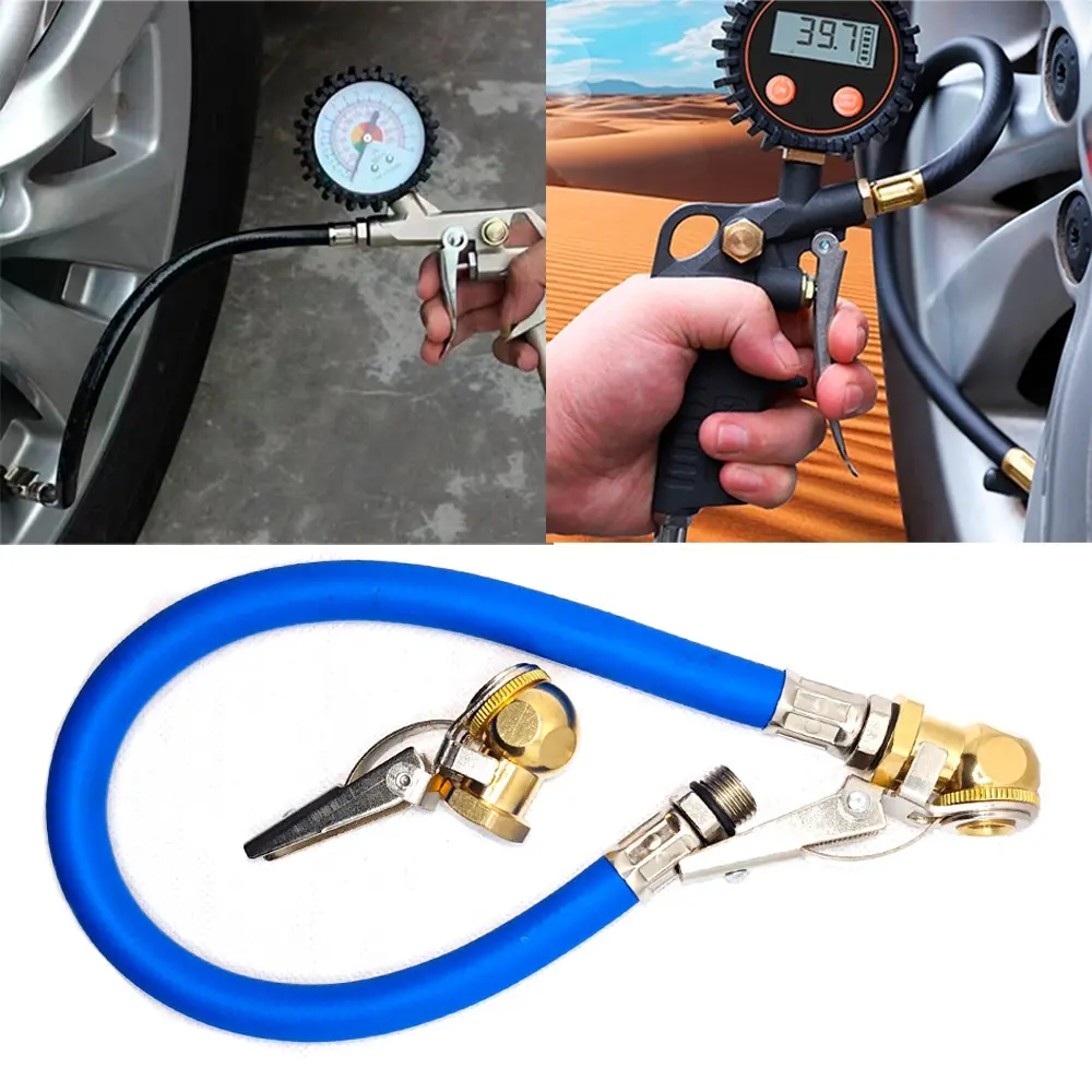 Tire Inflator Hose Adapter,Lock On Air Chuck with Rubber Hose for Quick Connect,Schrader to Presta Valve Adapter Hose Replacement