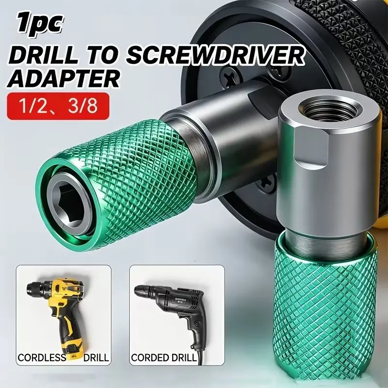 Heavy Duty 1/2" & 3/8" Drill to Screwdriver Adapter, 1/4" Hex Quick Release Conversion Chuck Tool, Threaded Adapter for Cordless & Corded Electric Drills