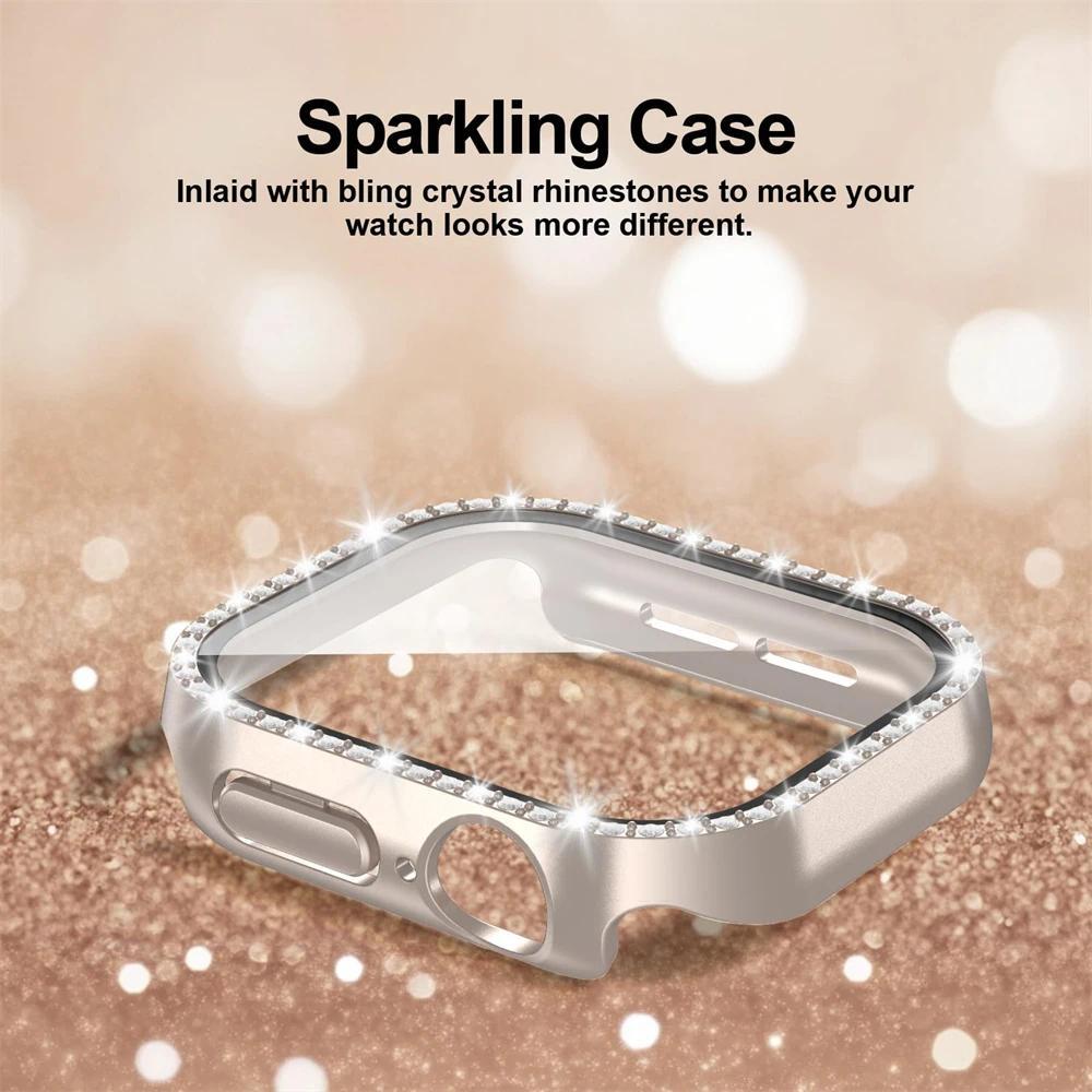 Bling Diamond Apple Watch Case – Protective Cover with Tempered Glass Screen Protector, Shockproof Bumper for Series 4–10 & SE (40–46mm)