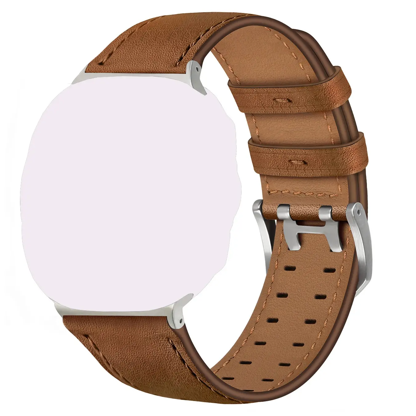 Genuine Leather Watch Band for Samsung & Apple Watches, Double Pin Buckle, Breathable Strap, Adjustable Wristband for Men