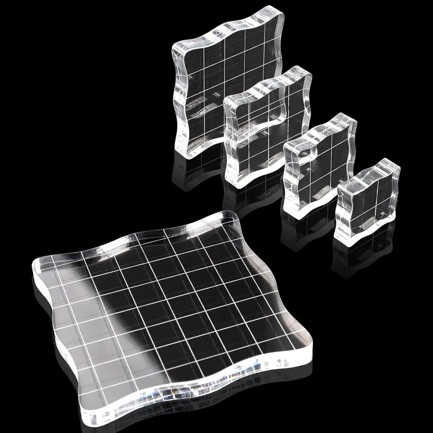 5PCS Clear Acrylic Stamping Block Set with Grid Lines, Clear Stamping Tools for DIY Crafts
