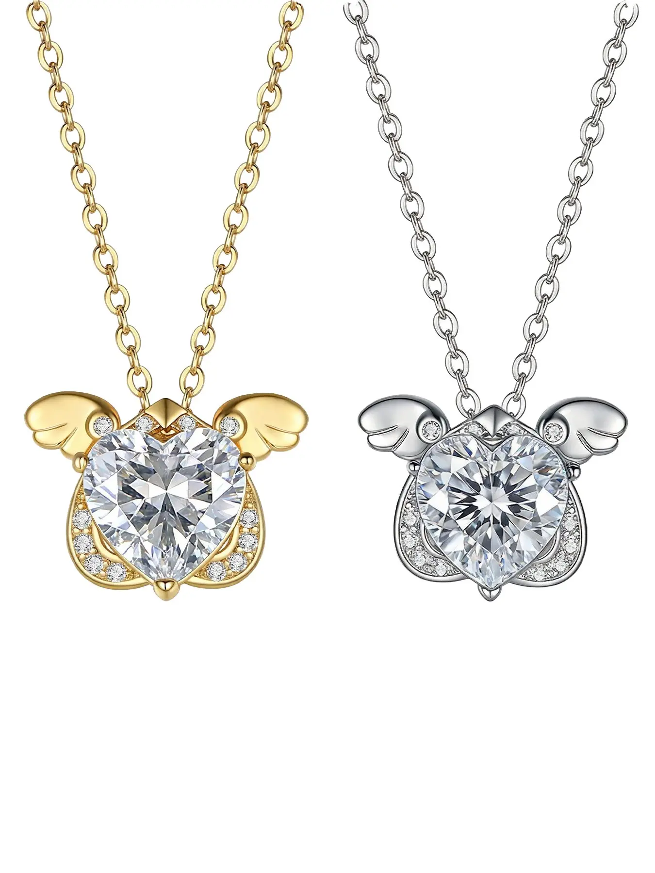 S925 Silver Angel Wing Heart Moissanite Necklace, Luxury Unique Design, Birthday Gift for Girlfriend, Collarbone Chain