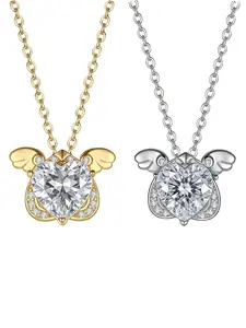 S925 Silver Angel Wing Heart Moissanite Necklace, Luxury Unique Design, Birthday Gift for Girlfriend, Collarbone Chain
