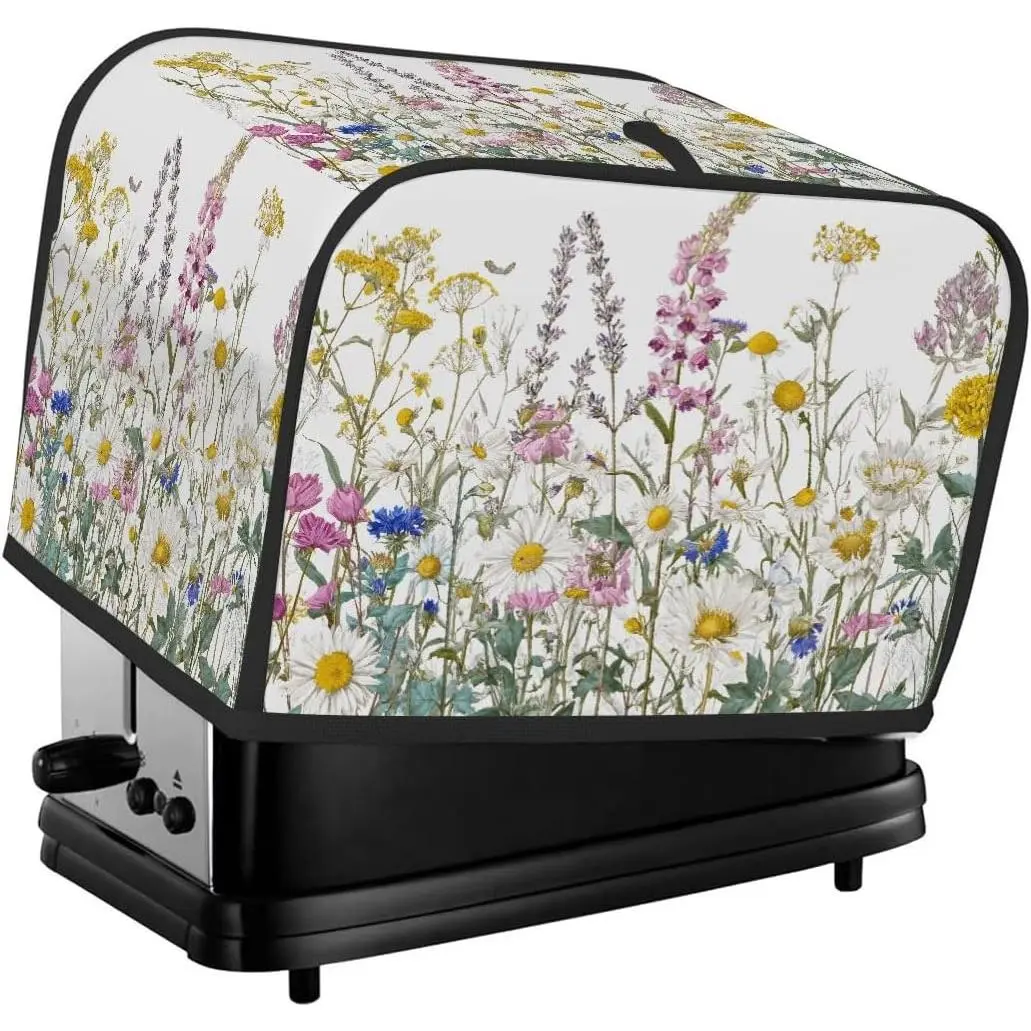 4 Slice Toaster Cover, Spring Wildflowers Bread Machine Cover, Lightweight with Top Hook, Washable Waterproof, Universal Size Dust Protection Kitchen Decor Small Appliance Cover