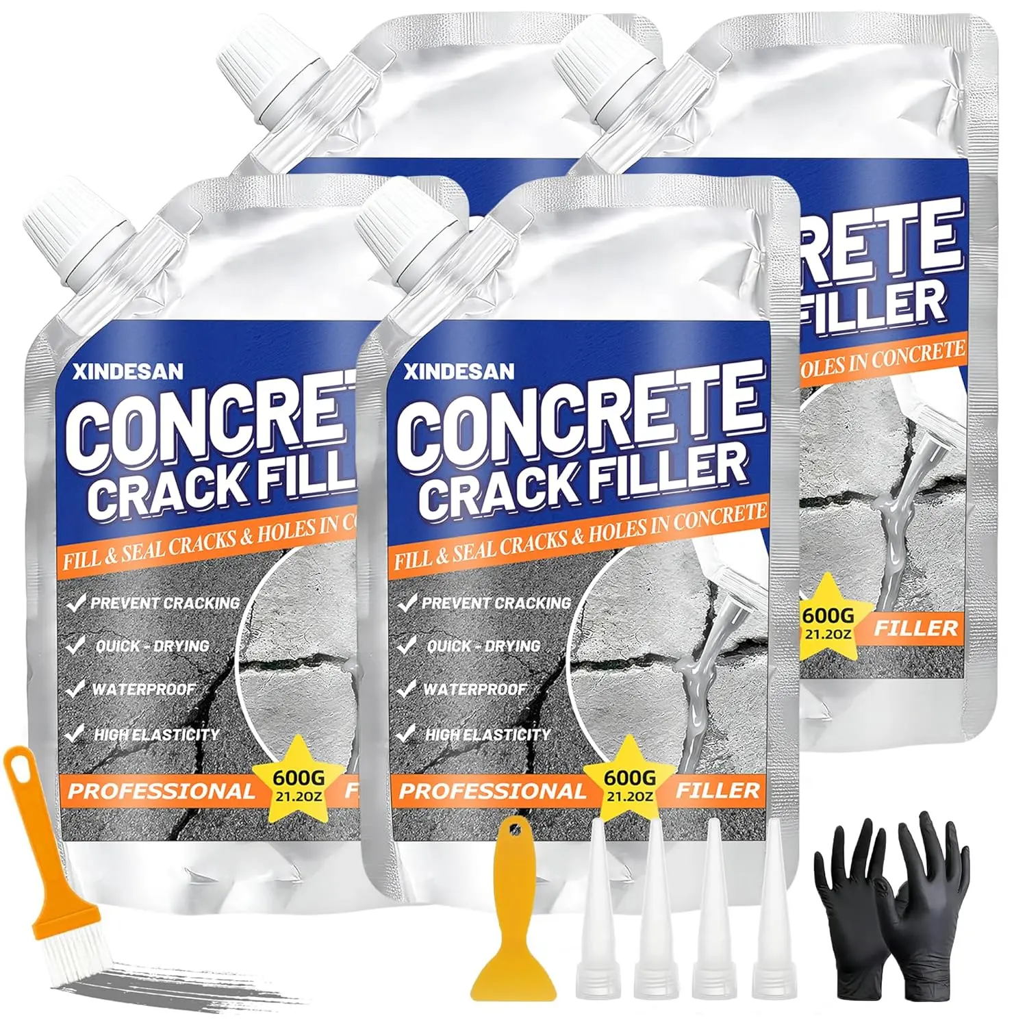 Grey High-Elasticity Self-Leveling Concrete Crack Filler Caulking Glue, Quick-Drying Waterproof Sealant for Driveways, Tiles, 4 Packs (5.3 lb)