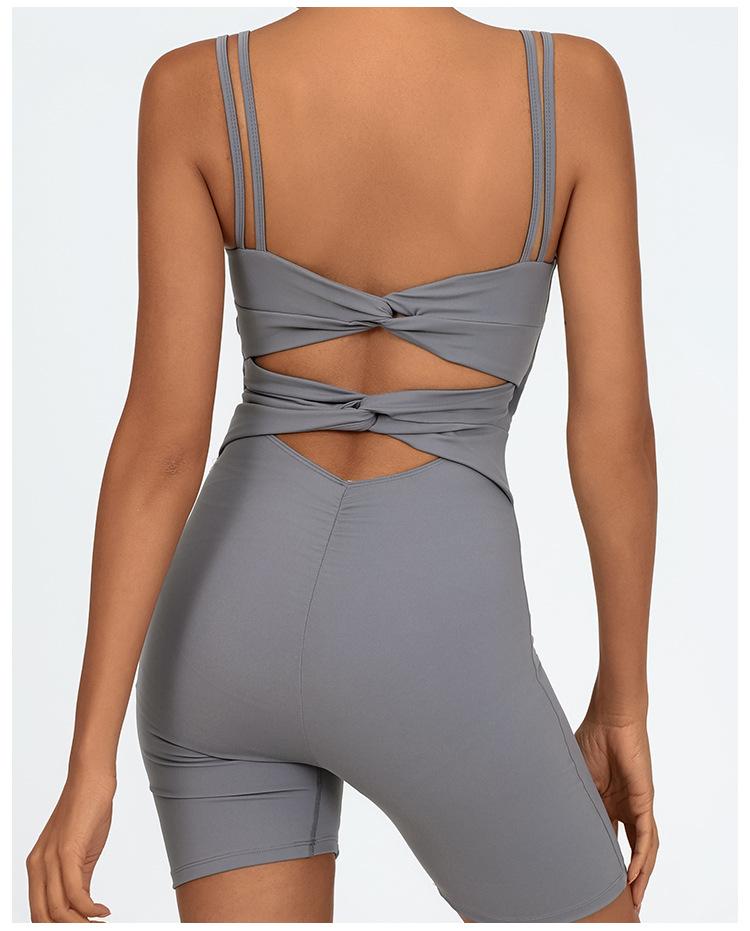 Women's low-cut sexy yoga jumpsuit, breathable and quick-drying, with a beautiful back and cross-strap design to lift the buttocks, suitable for running, yoga, and fitness