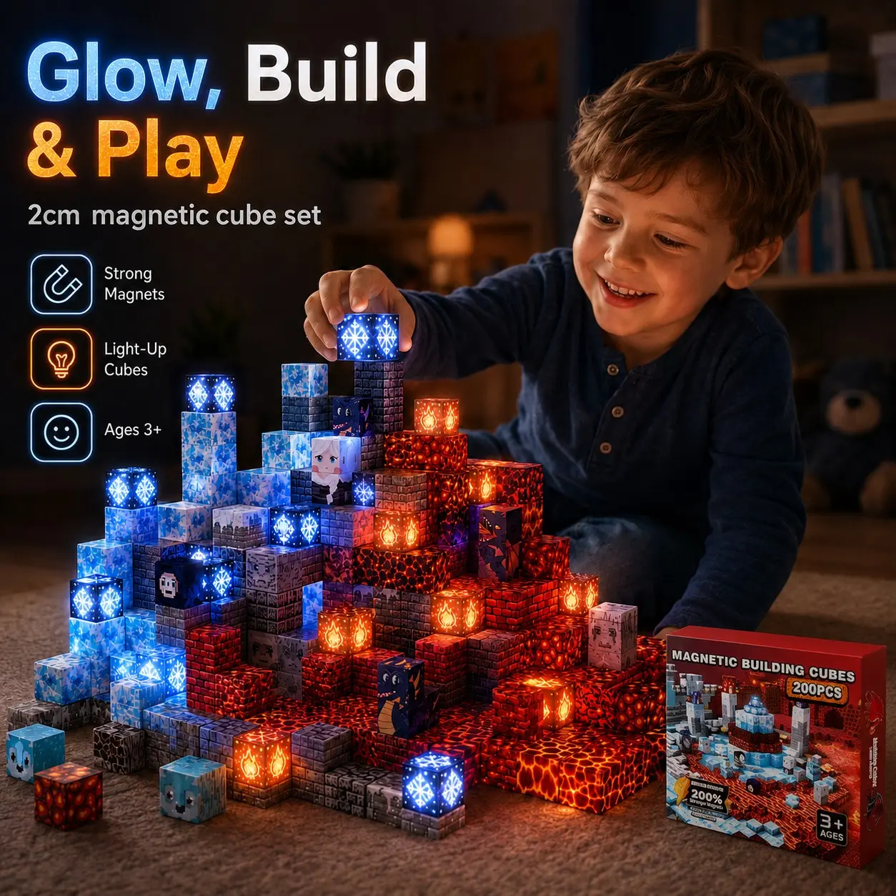 100/150/200pcs Glow-In-Dark Magnetic Blocks, Pixel Art Building Toy, Stem Educational Construction Set, DIY Creative 3D Puzzle, Kids Birthday Gift, Age 3+, Magnetic Building Cubes