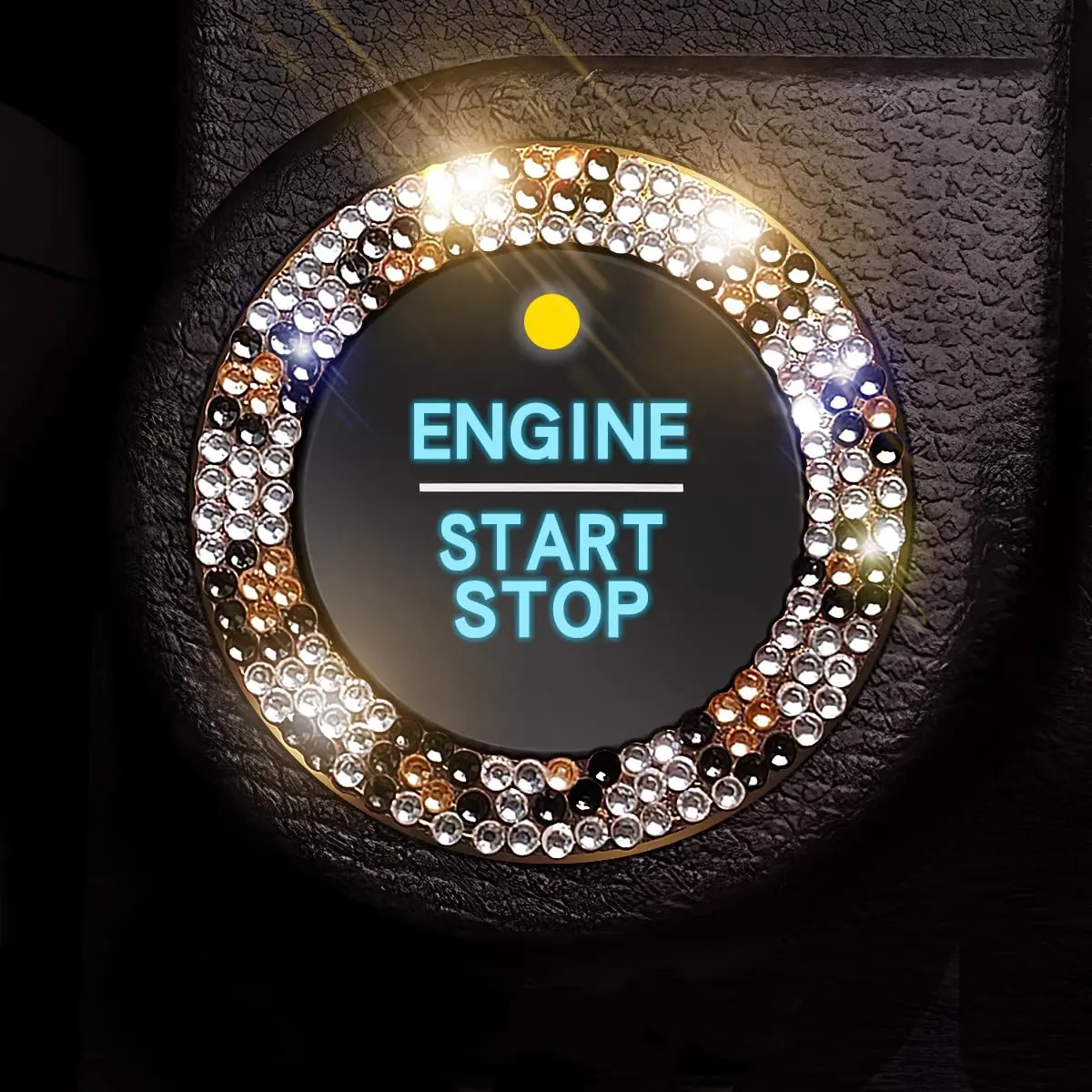 3-Ring Bling Car Push Start Button Cover, 160 Rhinestones Decor Ring & Knob Sticker, Sparkly Auto Interior Accessories for Women