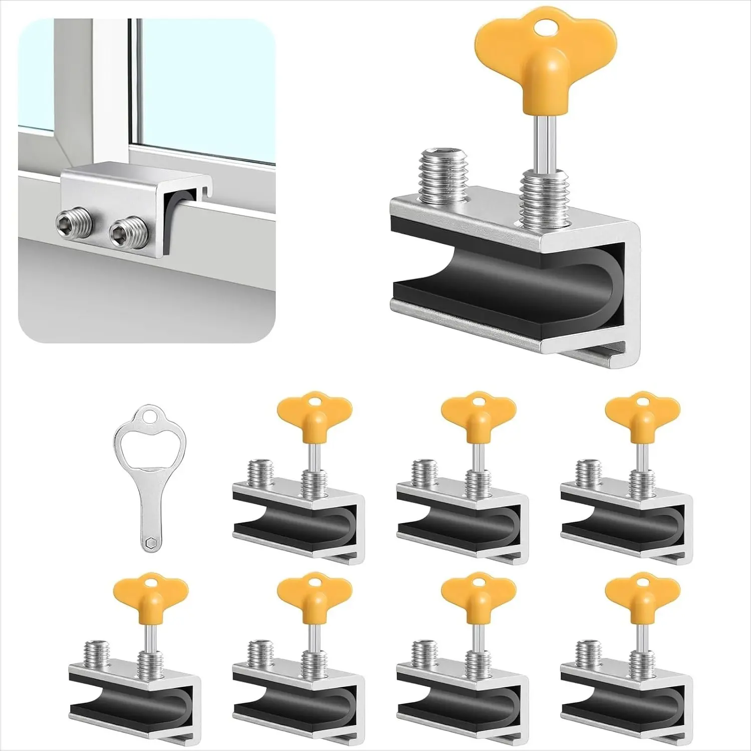 Window Locks 8 Sets, Adjustable Aluminum Sliding Window Security Locks, Drill-Free Easy Install, Solid Long-Lasting Build for Home & Apartment Horizontal and Vertical WindowsGift