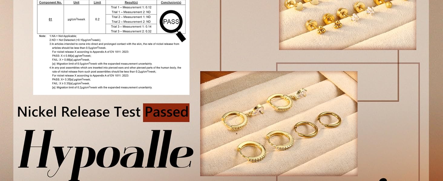 Fashionable  Hypoallergenic Flat Back Earrings Gold Earrings Stacks Set Surgical Stainless Steel Cartilage Earring for Women Dainty Flatback Stud Small Hoop Earring Sets for Multiple Piercing