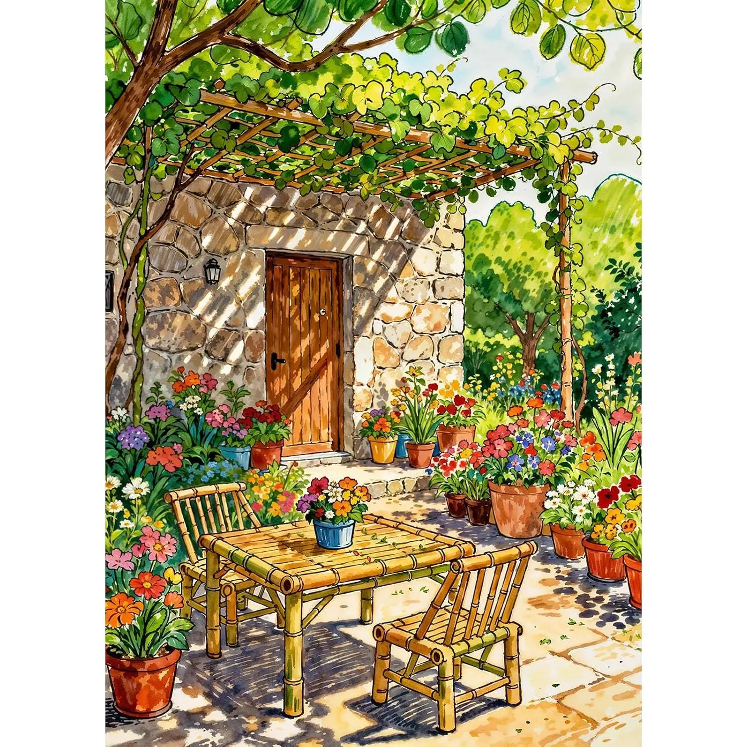 Puzzles for Adults 1000 Pieces, Jigsaw Puzzle for Adults, Fun Challenging Puzzle, Sunny Summer Patio Puzzles Game, Interlock Perfectly No Dust, Gifts for Easter Mothers Day