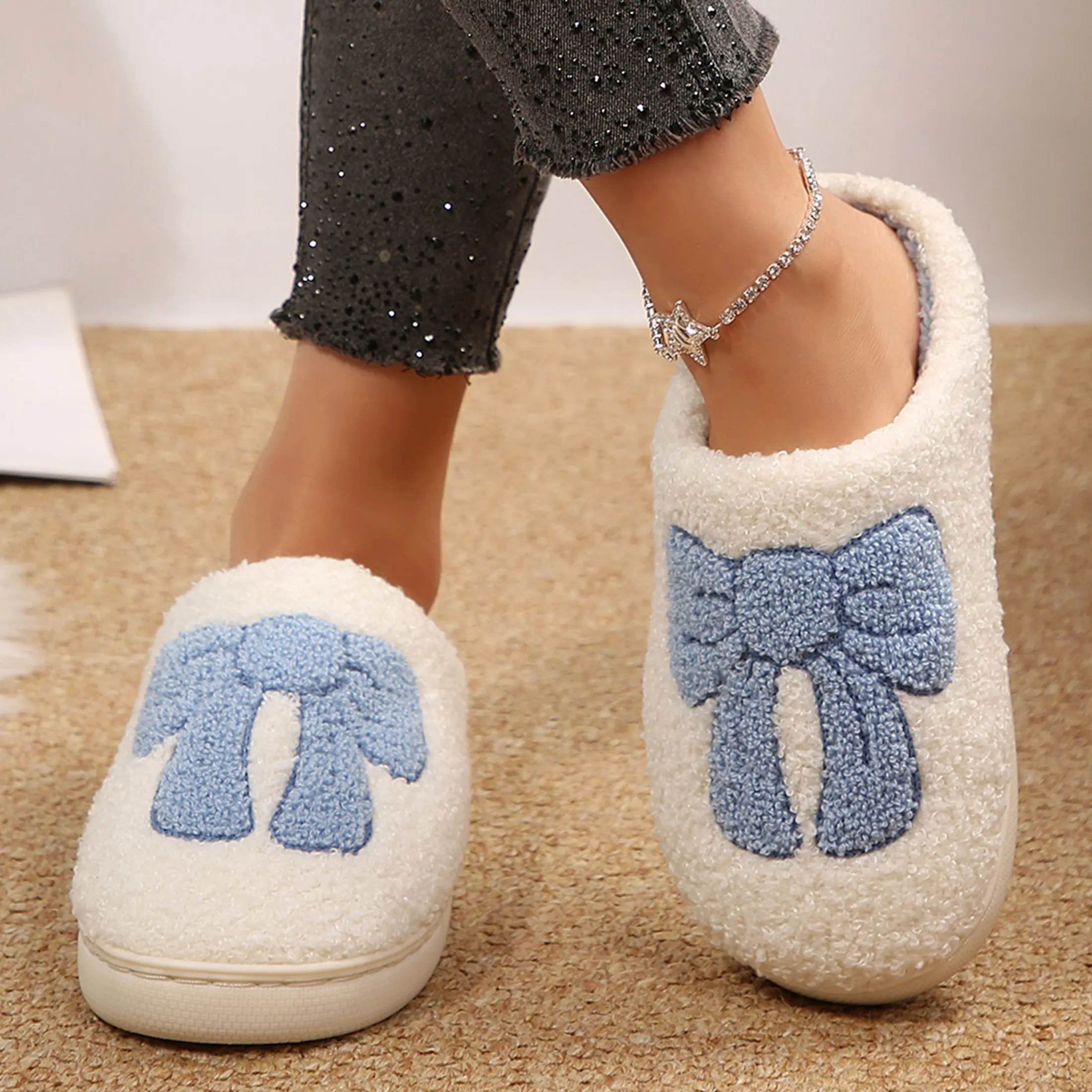 Women's Slippers Cute Butterfly-Print Slippers Plush Warm Memory Foam Slippers