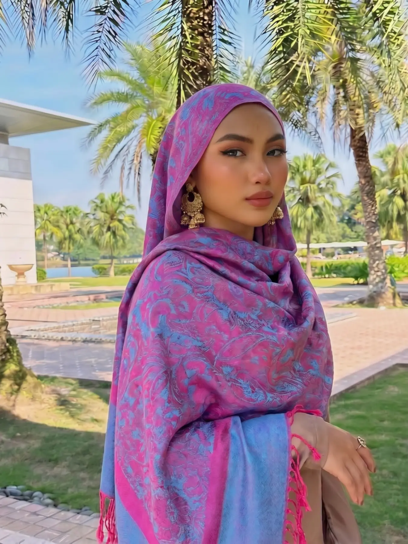 Women's Embroidered Headscarf, Woven Relief Pattern Fabric, Suitable for Abaya Long Dress, All-Season Multi-Purpose Shawl