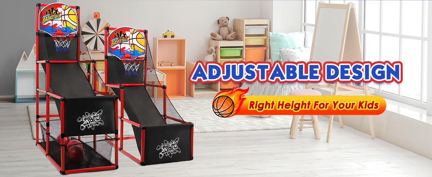 SUNDAY MIRTH AOKESI Arcade Basketball Game Set Indoor for Kids Basketball Hoop Outdoor Sports Play Toy for Toddler Boys Girls 3-5 6-7 8-12 Years Old Adjustable Height with 4 Balls