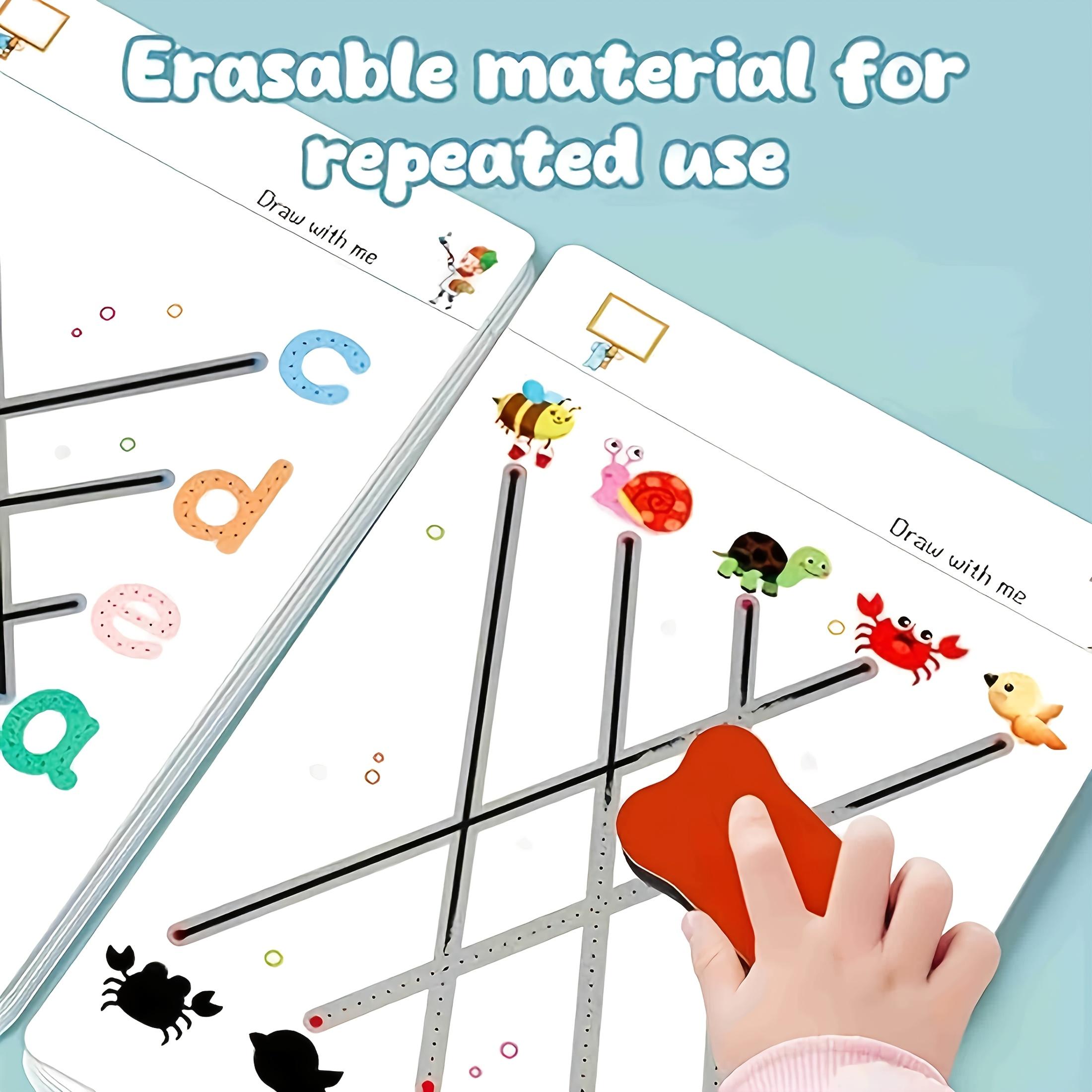 32-Page Reusable Educational Workbook for Kids, Erasable Writing Practice Board, Durable Paper for 3-6 Years Old Skill Development, Learning Tool, Visual Learning Tools