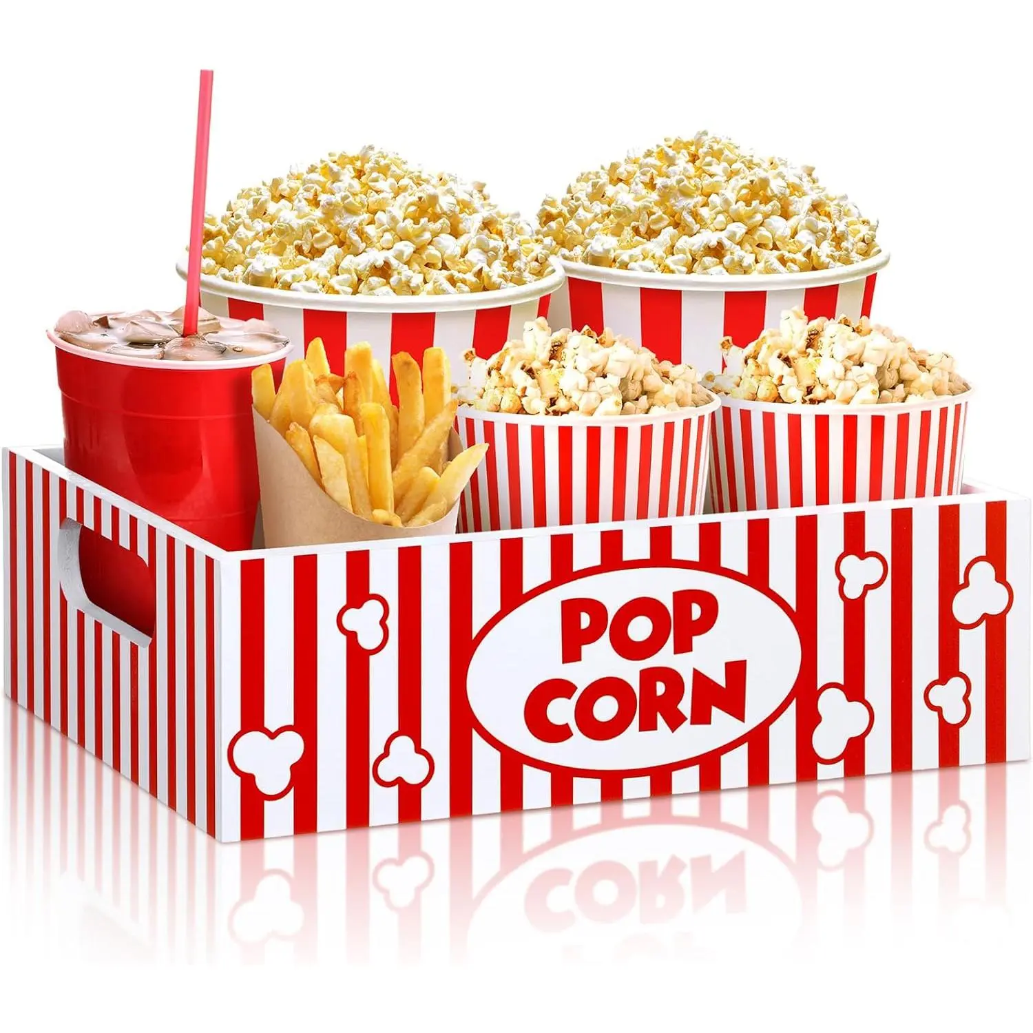 Sturdy Striped Open-Top Solid Wood Snack Tray with Handles, 11.8x8.6in Rectangular Popcorn Holder for Valentine Movie Night & Friends’ Happy Birthday Ideas, Movie Room Selfie Accessory (Phones & Electronics Mobile Phone Accessory)