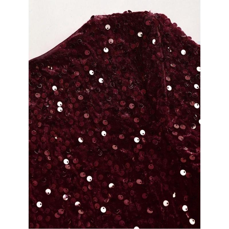 Women's Sequin Bodycon Dress Fall Winter Velvet Warm Long Sleeve Crew Neck Sexy Backless Glitter Slit Mini Dress,Backless, Contrast Sequin, Zipper,A Line