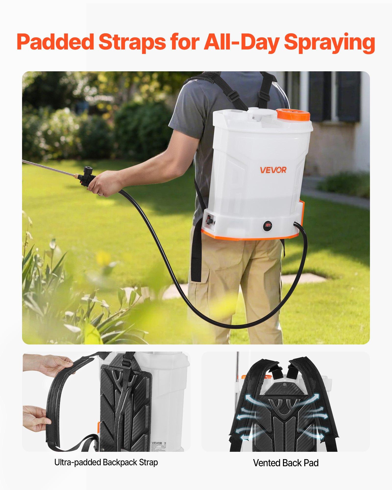 VEVOR Battery Powered Backpack Sprayer, 3.2 Gal Powerful Electric Backpack Sprayer, 2 Retractable Wands & 5 Nozzles, Adjustable 0-90 PSI, 2 Hour Runtime, Portable Weed Sprayers for Yard Garden Lawn