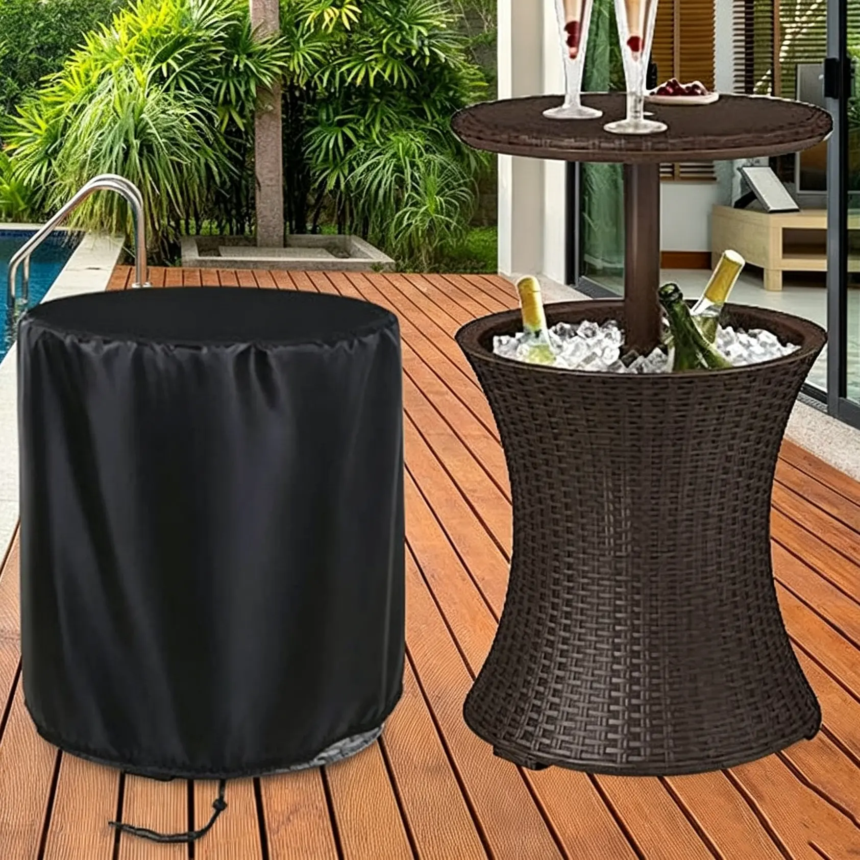 1pc Cover, Round Outdoor Cooler Side Table Covers Waterproof Heavy  Bar Side Table Cover Patio Furniture Protector