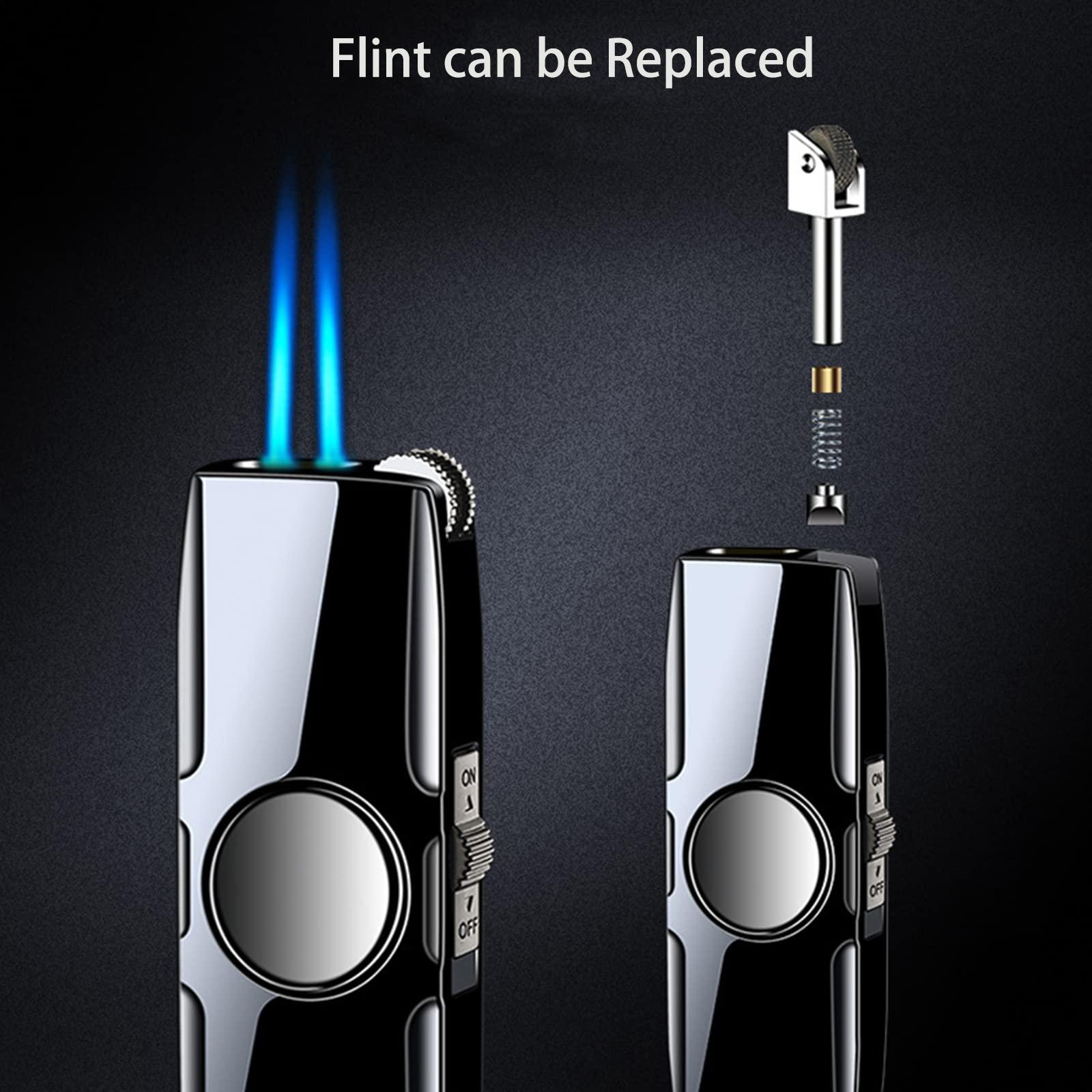 Cool Lighters, Creative Jet Dual Flame Windproof Lighters,Adjustable Flame Refillable Butane for Gifts Mens Lovers Kitchen (Butane Not Included)