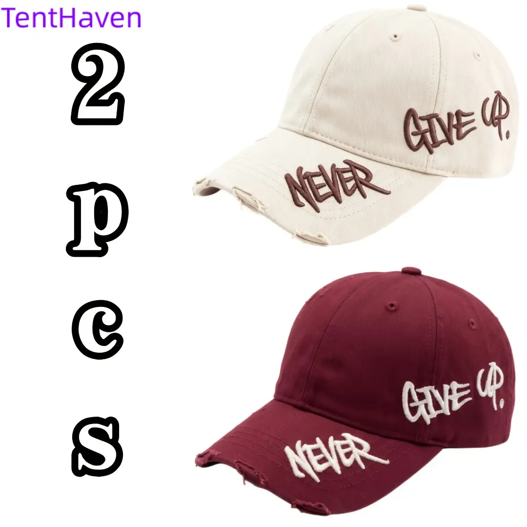 2 Pcs Women's Distressed Vintage Cap with Curved Brim and Side Embroidery, All Seasons Sun Protection for Daily Wear, 3D, Adults, Accessories For Women, Female, Polished Edges, Baseball Cap, Stylish Worn Holes, Fashion Hats, Casual Trendy Hat, Leopard Pri