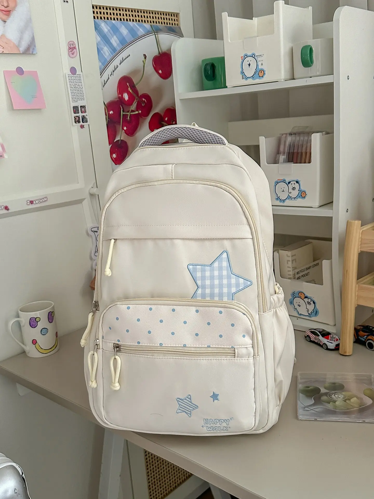 Fresh Pure Color Casual Star Backpack, Durable Waterproof Fabric, Multi-Layer Large Capacity, Unisex Teenager School Bag, Backpack for School, Student Backpack