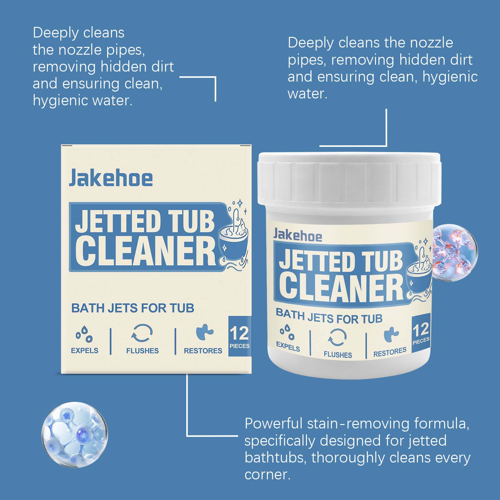 Jakehoe Jetted Bathtub Cleaning Tablets Deeply cleans, removes dirt, and restores a clean, shiny surface, eliminating scale and stains