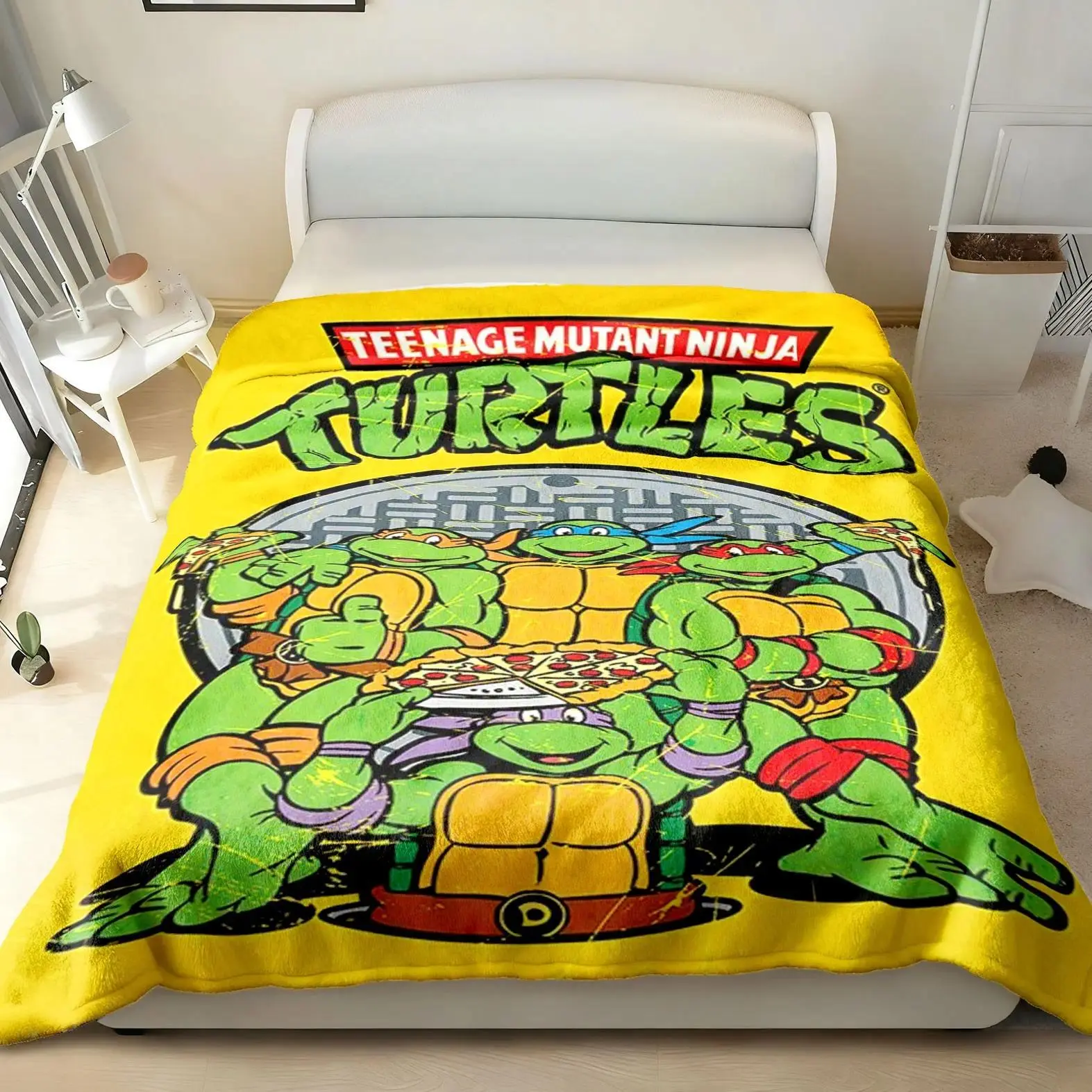 Teenage Mutant Ninja Turtles Retro Distressed Blanket, Full Team Pizza Print, Bright, Soft & Skin-Friendly, Anime Fan Couch Throw Suitable as a gift sizes 60*80,30*40 ,40*50 50*60