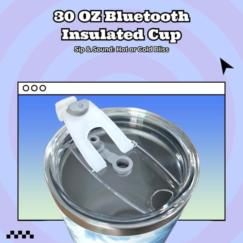 30 Oz Insulated Cup with Bluetooth-compatible Mini Speaker, Large Capacity 900ML Ice Bucket, Detachable Rechargeable Player, Thermal Mug for Hot & Cold Drinks