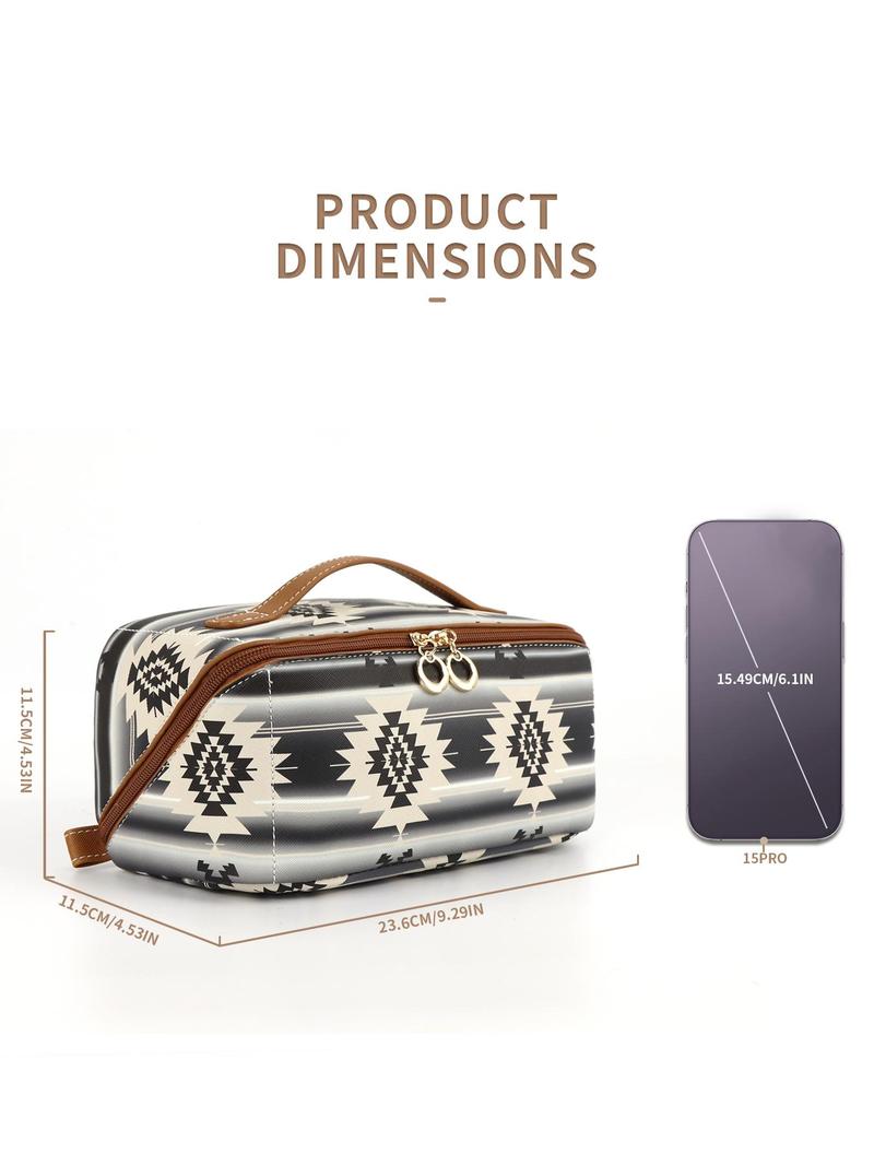 Bohemian Style Colorful Ethnic Pattern Compact Makeup Bag, Casual Trendy Waterproof Cosmetic Storage Bag, Versatile Zipper Makeup Bag for Women & Girls for Travel Use, Travel Cosmetic Bags, Makeup Organizer Pouch