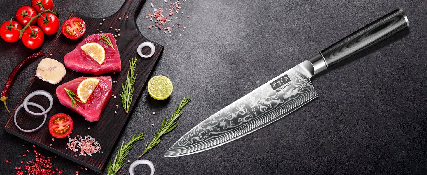 MDHAND Chef Knife 8 Inch, Ultra Sharp Damascus Kitchen Knife, Professional VG10 Super Steel Japanese Knife with Balanced Pakkawood Handle, Cooking Knives for Home Kitchen Gift Idea, Elegant Box MDHAND Chef Knife 8 Inch, Ultra Sharp Damascus Kitchen Knife, Professional VG10 Super Steel Japanese Knife with Balanced Pakkawood Handle, Cooking Knives for Home Kitchen Gift Idea, Elegant Box