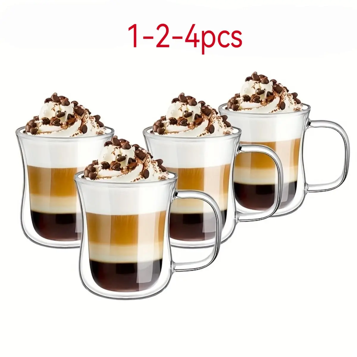 Double Layered Glass Cups with Handles, Reusable Coffee Mugs, Coffee Glasses for Tea, Latte, Espresso, Milk, Cappuccino, Ideal Birthday and Holiday Gifts, Double Wall Drinkware, Premium Drinking Glasses