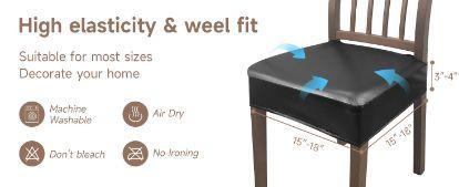 Soft Leather Chair Seat Covers Dining Chairs Set of 2, Waterproof Seat Covers for Kitchen High Stretch & Well-Fitted Chair Covers Dining Chairs with Elastic Ties Soft Leather Chair Seat Covers Dining Chairs Set of 2, Waterproof Seat Covers for Kitchen High Stretch & Well-Fitted Chair Covers Dining Chairs with Elastic Ties