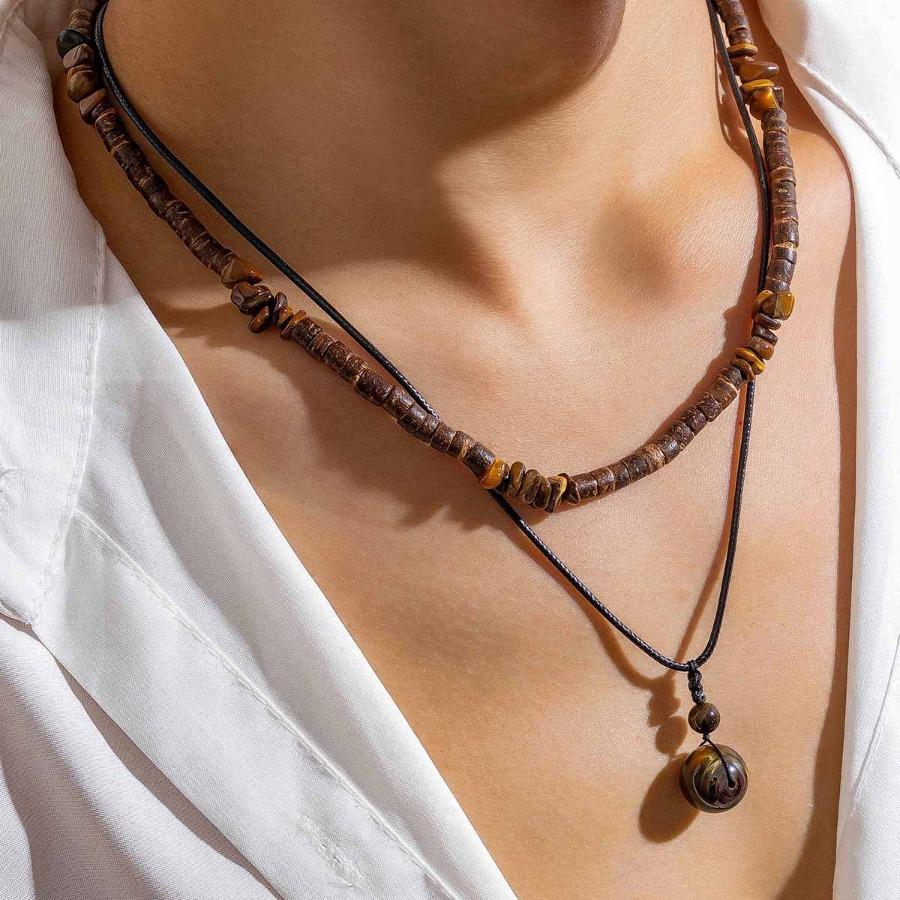 Men's wood bead turquoise  set  simple and versatile niche sweater chain, men's valentine's gifts, free shipping only. hip hop heart  rings men high quality elegant rave necklace thrifted casual promise practical christmas party wedding birthday valentine
