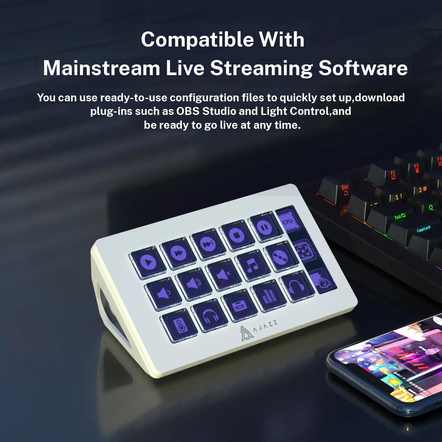 AJAZZ AKP153 Streaming Console Button Customization Programming Operation Feedback Sensitivity Enhances Work Creation Efficiency Compatible with Win/Mac Office Live Streaming Multi Scene Application