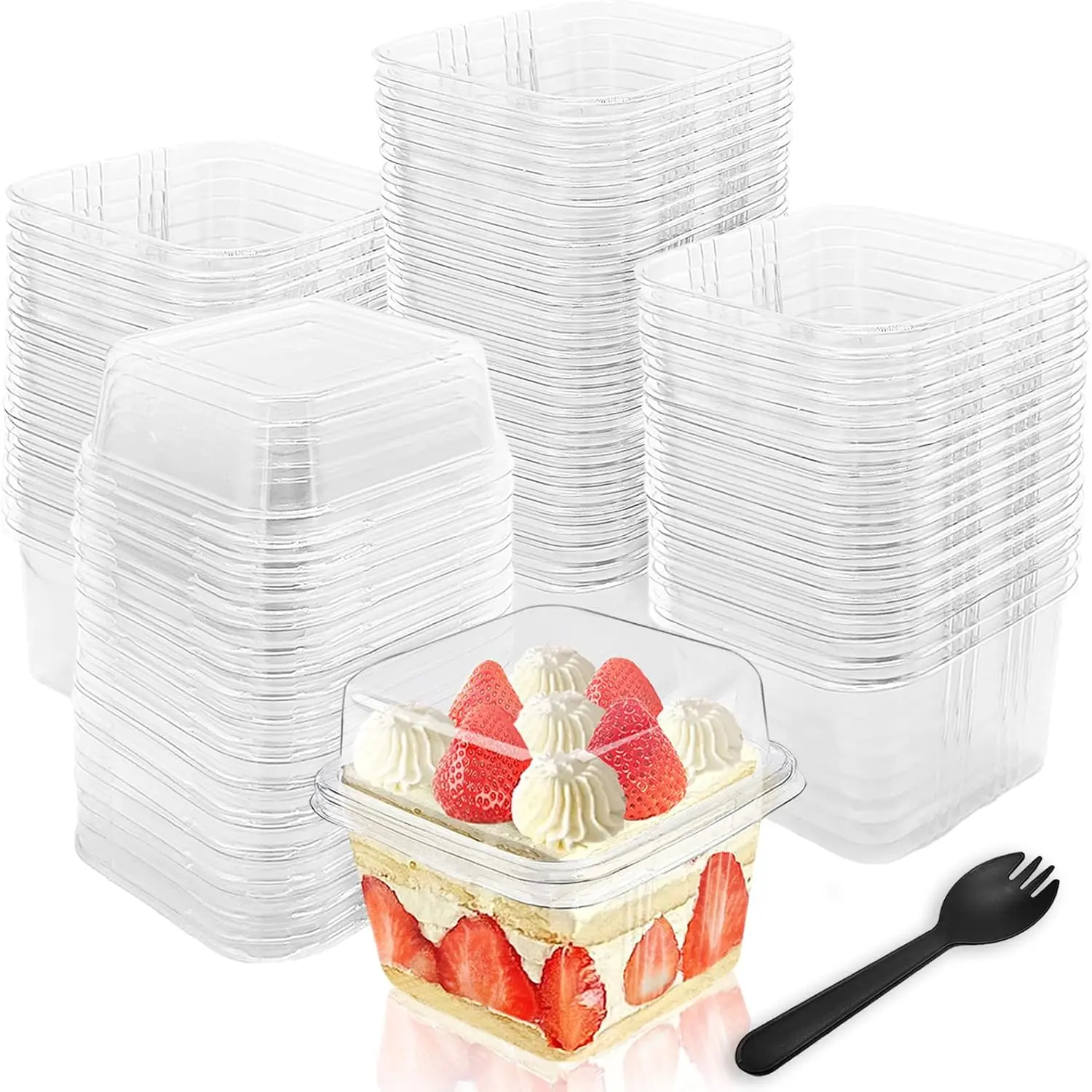 100 count Plastic Dessert Cups with  and Spoons,8OZ Square Parfait Cups,Disposable Ice Cream Containers for Cupcake,Pudding,Snacks,Yogurt,Parfait,Fruits,Mousse, Clear