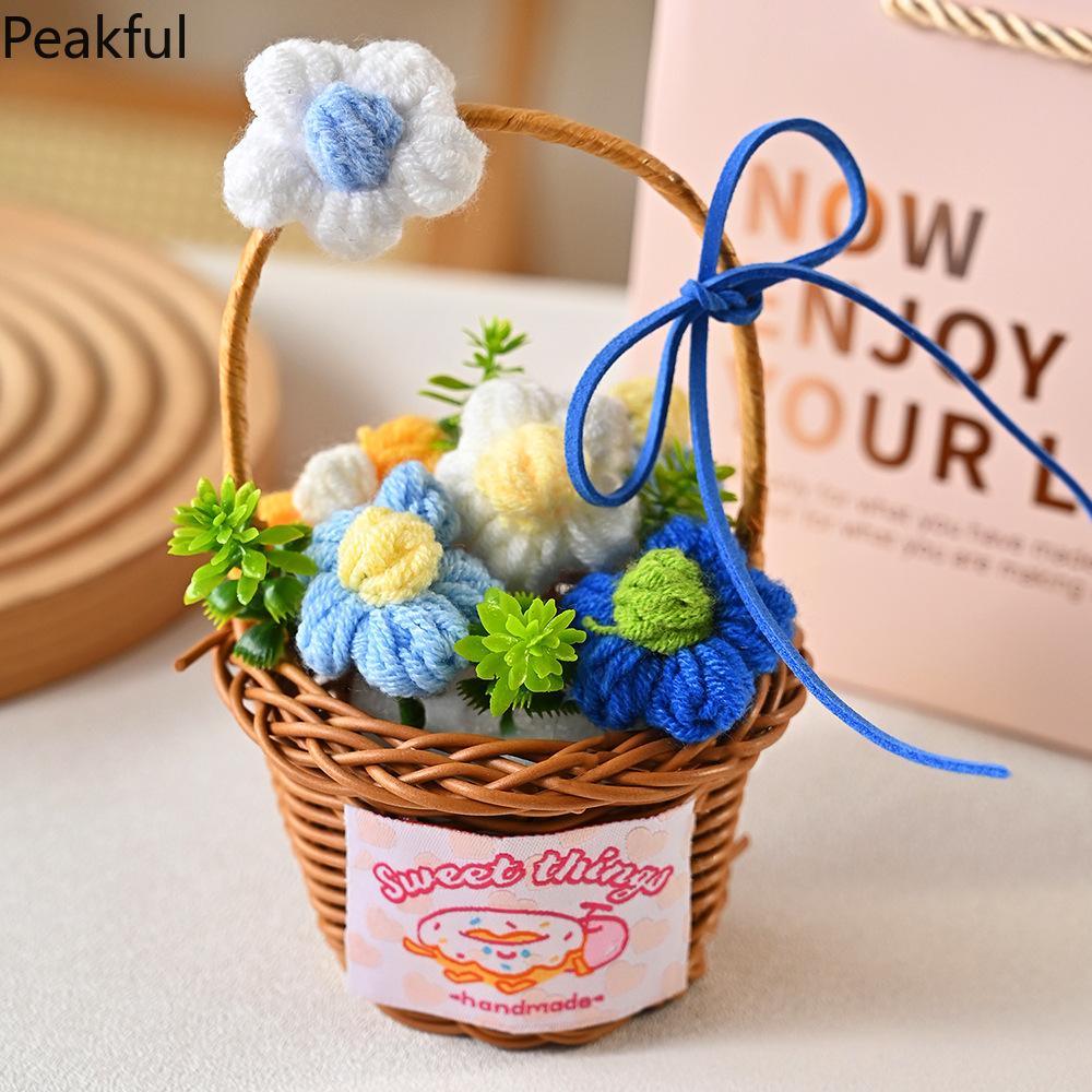 1/2PC Knitted Flower Bouquet – Handmade Crochet Decorative Basket, Beautiful Potted Plants for Home Decor, Perfect Gift for Mother’s Day, Unique & Heartfelt Decorative Accent